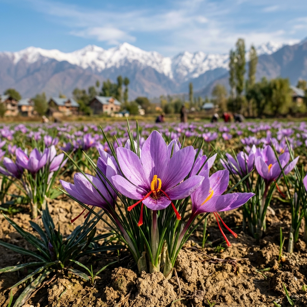 Purple Saffron Crocus Flower in Pampore Valley